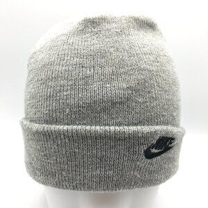 Kid's Gray Knit Beanie Cap Hat Embroidered Nike Swish Logo